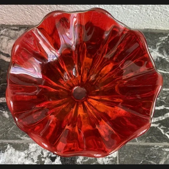 Vintage Glass Amberina Red Yellow 9 Petal Pedestal Compote/Bon Bon Candy Bowl. - Picture 4 of 8